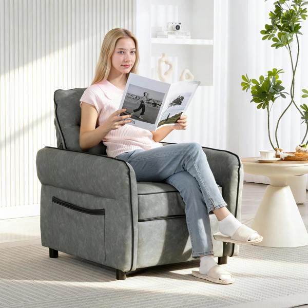 HOMCOM Armchair, Faux Leather Accent Chair with Thicken Cushion, Grey - 80W x 85D x 90H cm - Grey - Armchair