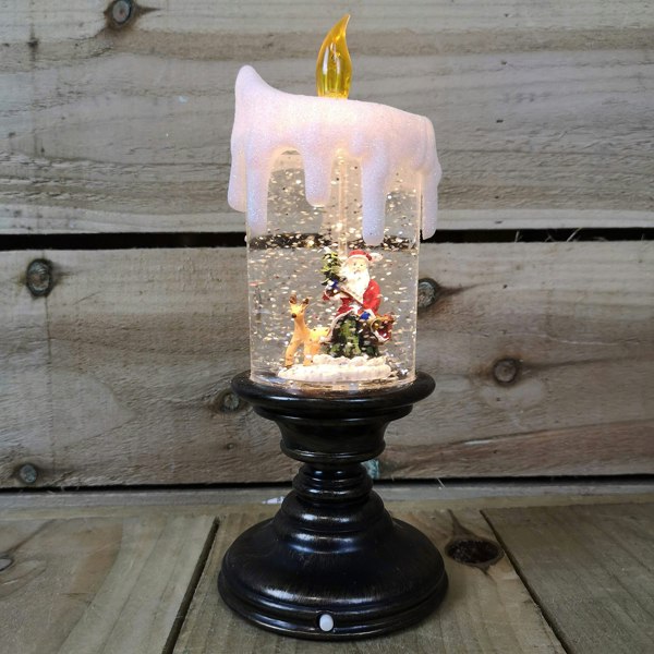 Samuel Alexander 25cm Snowtime Dual Power LED Christmas Glitter Water Spinner Candlestick Santa Scene