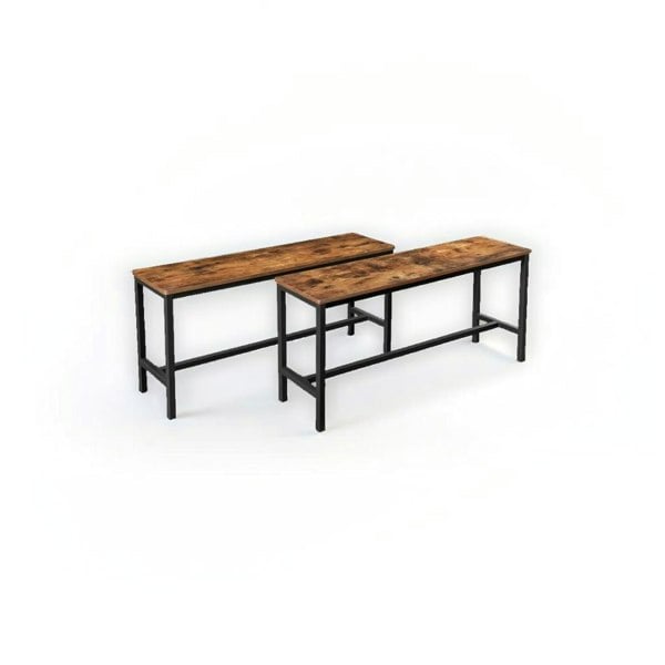 Modcraft Set of 2 Industrial Dining Benches Rustic Brown Wood and Black Steel Frame Seating 108cm