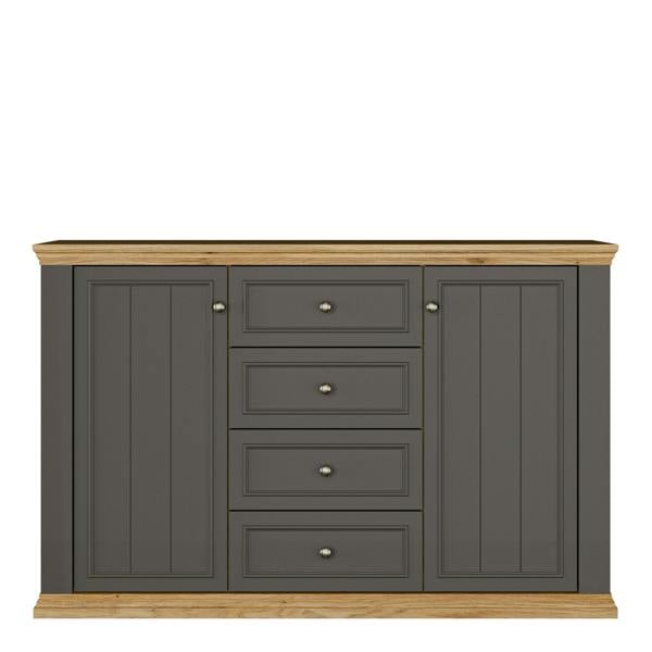 Furniture To Go Pontypool 4 Drawer & 2-Door Sideboard in Grey and Mauvella Oak