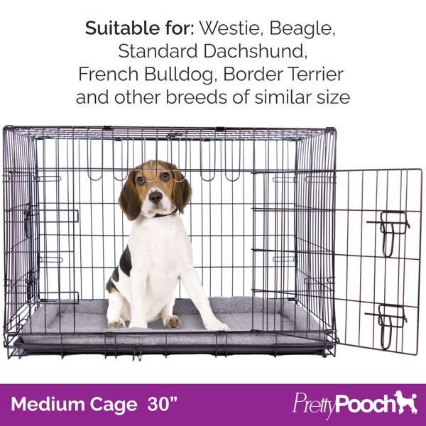 ProKleen Pretty Pooch Dog Crate Medium Cage Puppy Cat Pet Training Tray Double Door and Bed With Two Cloths
