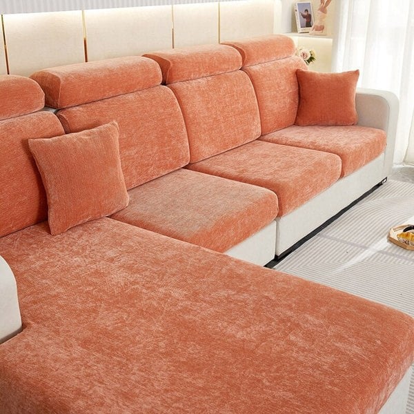 Anyhouz Anyseat Sofa Cover Rustic Orange L-Shape Polyester Chenille Thick Stretchable Cushion For Living Room Plus Size Extra Large