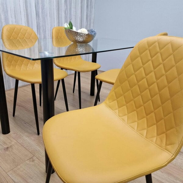 Kosy Koala White Clear Glass Dining Table with 4 Mustard Chairs Dining Room Furniture 120cm