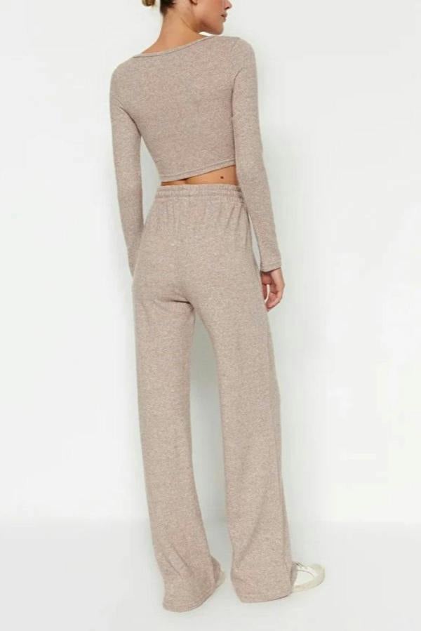 WOVCOR 2-Piece Soft Crop Top & Wide Leg Knit Set