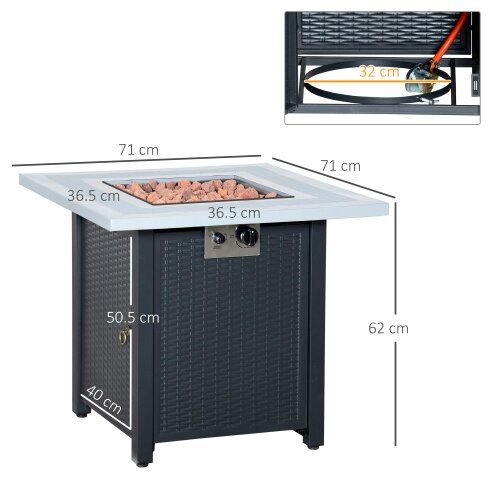 Wyld Haus Elmosu Steel And Resin Black And Grey Square Gas Fire Pit Table