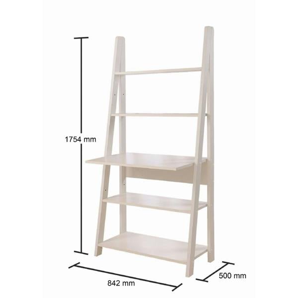Timber Art Design Riva Ladder Bookcase with 5 Tier Shelves & Overhanging Desk Shelf