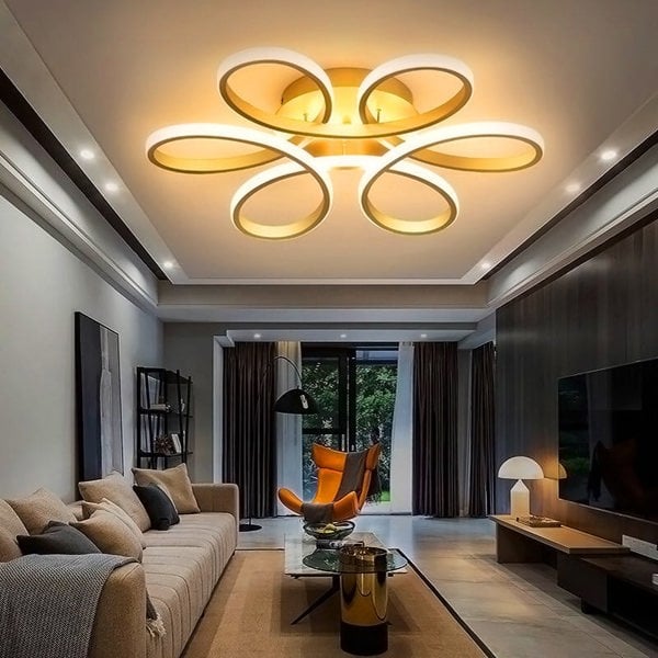 Golden Frame Modern Cool White LED Chandelier Ceiling Light Ceiling Lights Living and Home 58 cm Dimmable