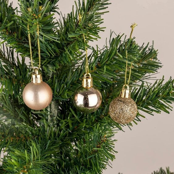 Shatchi 30mm Champagne Gold Christmas Baubles in 12 or 24 Pack, Shatterproof Tree Decorations
