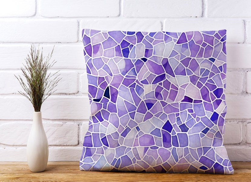 Warren Reed Purple and White Mosaic Design Cushions