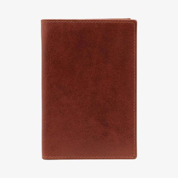 Front view of Chestnut leather passport holder on a white background