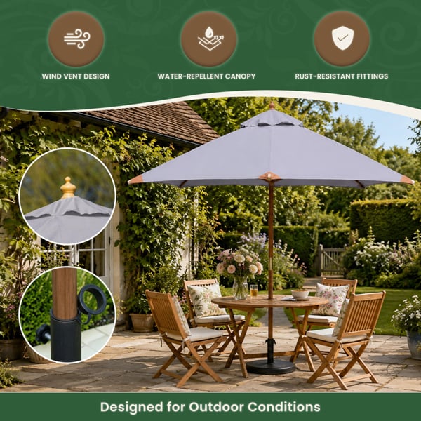 3m Premium Hardwood Garden Parasol Umbrella