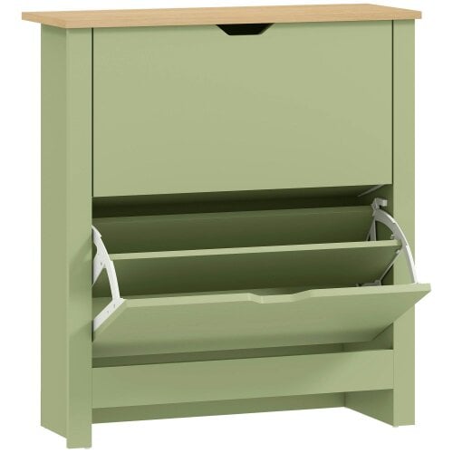 Wyld Haus Wooden Green Slim Shoe Cabinet With 2 Flip Drawers For 12 Pairs