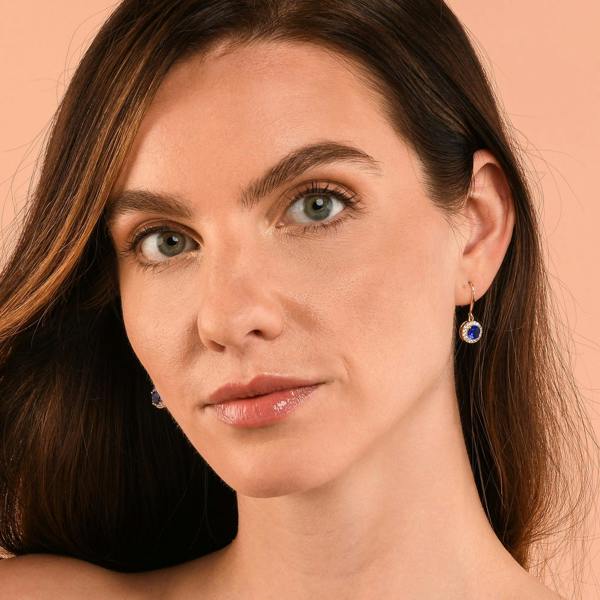 Zavana Gold Plated Round Blue Halo Drop Earrings with Cubic Zirconia Stones for women