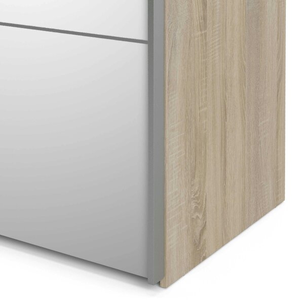 Wyld Haus Bordeaux Mirror and Natural Double Sliding Door Wardrobe 180cm 5 Shelves