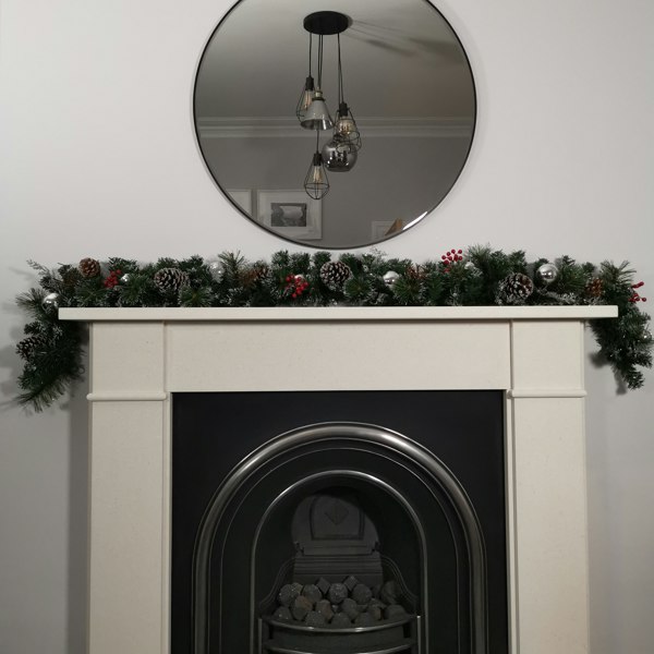 Samuel Alexander Premier 180cm (6ft) Festive Silver Dressed Christmas Garland With Berries Pinecones And Silver Baubles