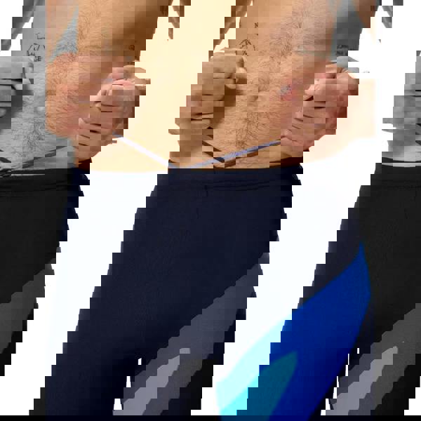 Speedo HyperBoom swim jammer in navy and bright blue with sleek design