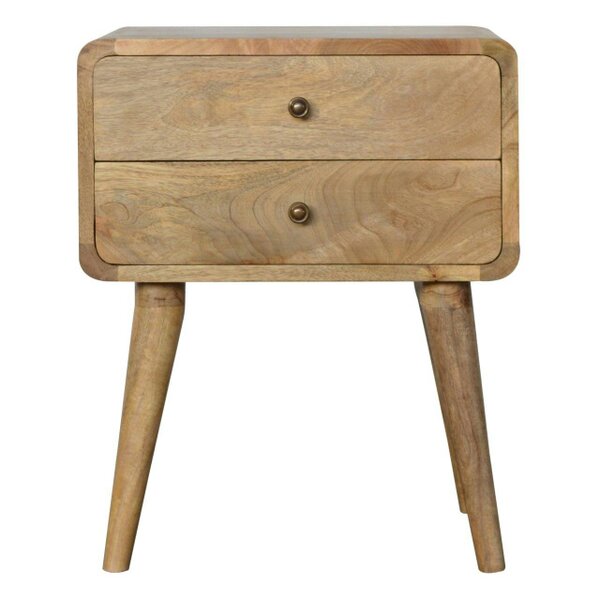 Wyld Haus Trapani Curved Oak Mango Wood Bedside Table 2 Drawers