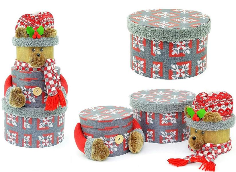 10.6cm Reindeer Christmas Stacking Box Set for Sweets, Nuts and Gift Presentation image 1