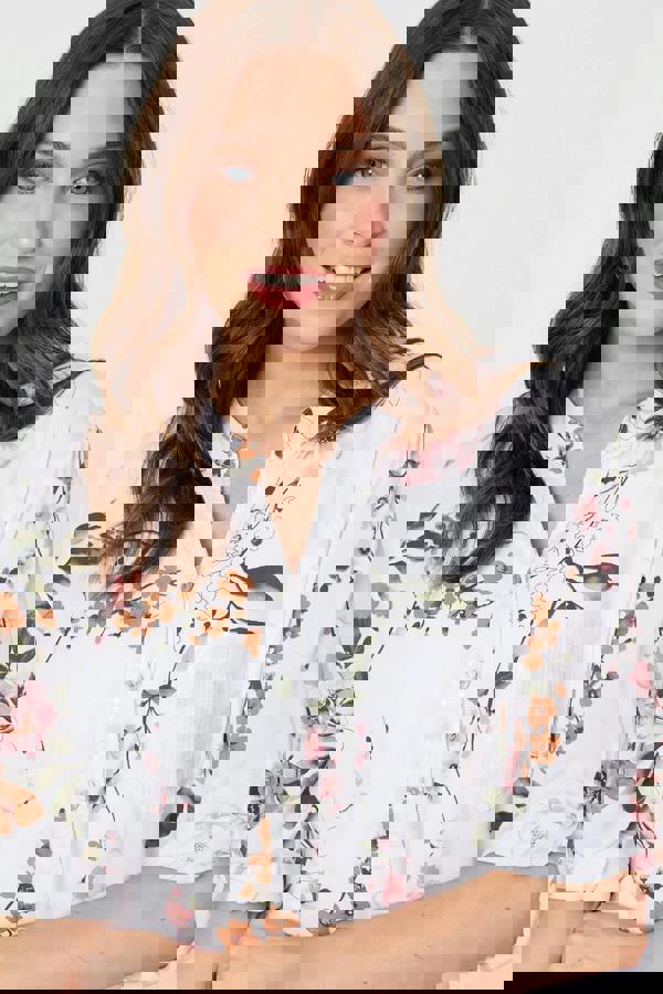 White | Sequin Trim V-Neck Relaxed Blouse