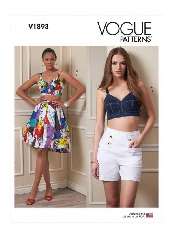 Vogue Sewing Pattern 1893, Tops, Shorts, Skirts for Women, A5 (6-8-10-12-14) - Intermediate