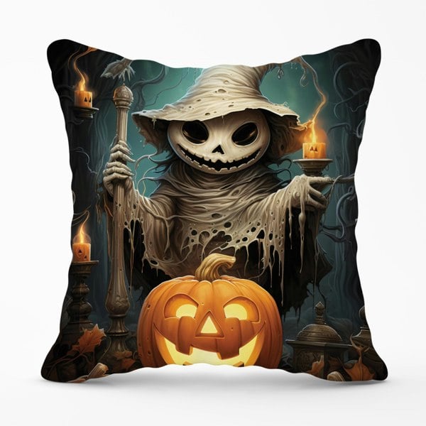 Warren Reed Creepy Ghost With Pumpkins Cushions