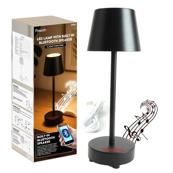 Powatron Bedside LED Lamp with Bluetooth Speaker Touch Control Night Lamp for Bedroom with Adjustable Brightness & 3 Light Modes