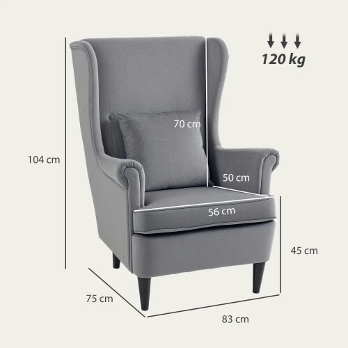 Bobobiy Modern Accent Chair, Velvet-Feel Fabric Reading Chair with Solid Wood Legs, Dark Grey
