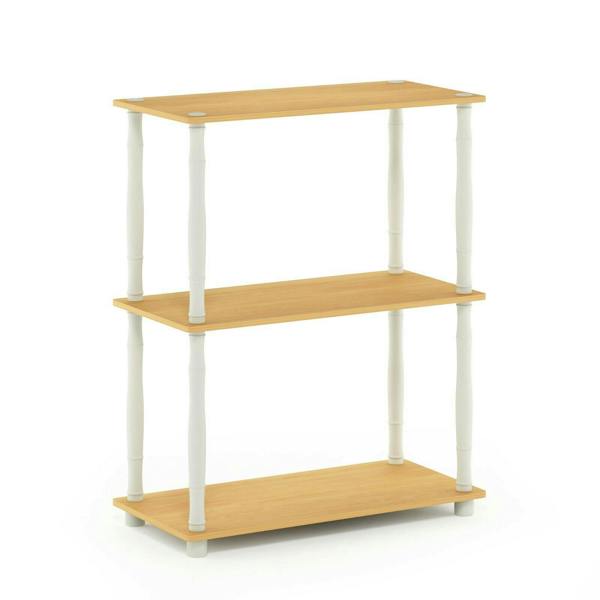 WALPLUS Minimalist Turn-N-Tube 3-Tier Compact Multipurpose Shelf Display Rack with Classic Tube, Beech/White for Home Office