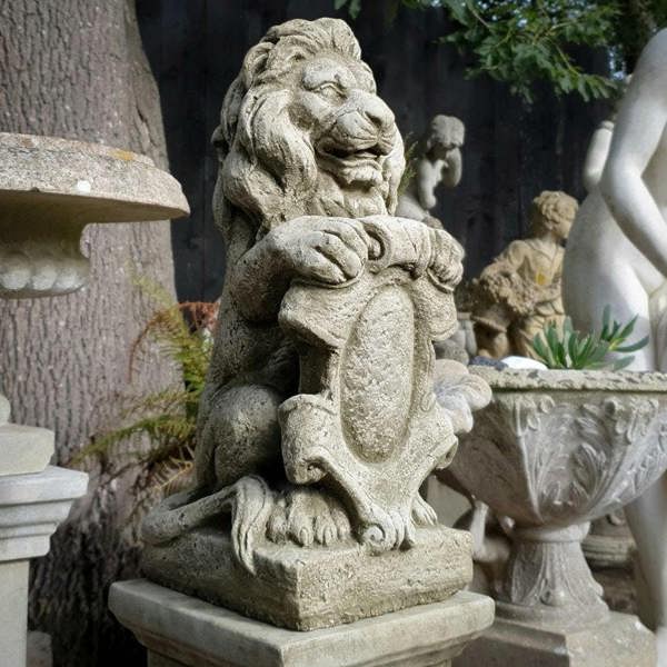Small Armorial Lion With Shield Statue