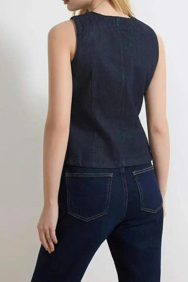 WOVCOR Button Detail Fitted 100% Cotton Denim Vest