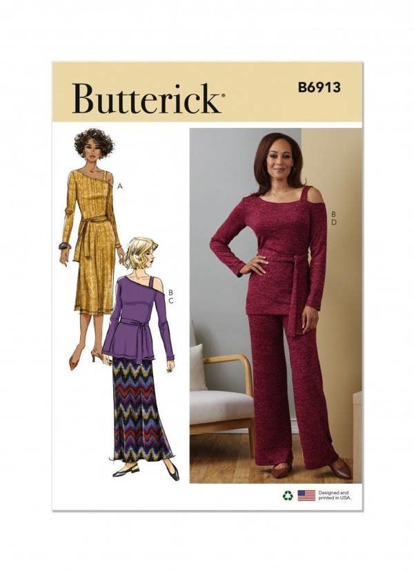 Butterick Sewing Pattern 6913, Dresses, Tops, Skirts, Trousers for Women, A (S-M-L-XL-XXL) - Easy