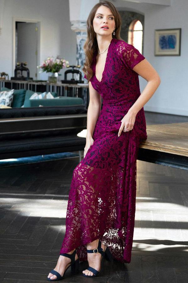 HotSquash V Neck Lace Maxi Dress