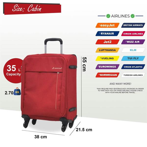 Snowball Lightweight Soft Casing Cabin Suitcase 8 Wheel Luggage Travel