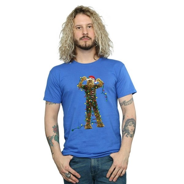 Star Wars Mens Chewbacca Christmas Lights T-Shirt - Royal Blue