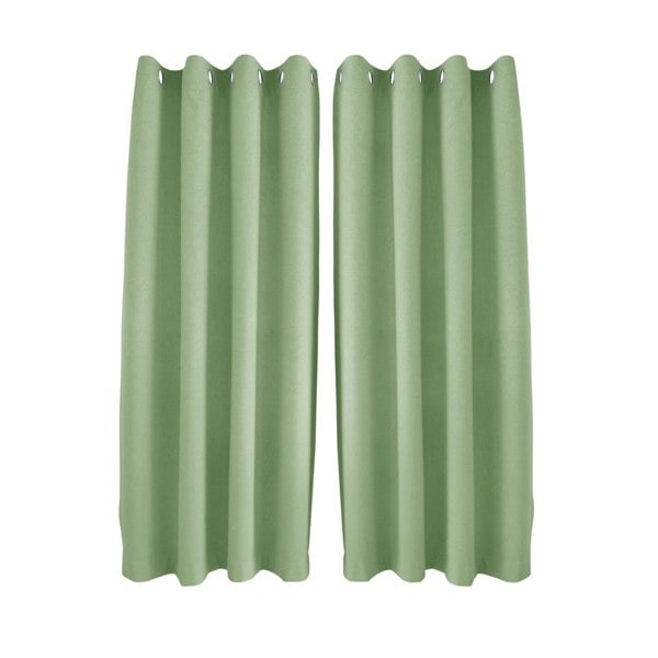 Olive Green Linen Blackout Eyelet Curtains - 46x54 Inch Drop - 2 Panel Image 1