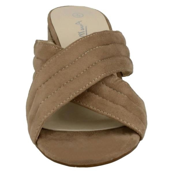Anne Michelle Ladies Anne Michelle Mid Heel X Strap Vamp Mule Sandals