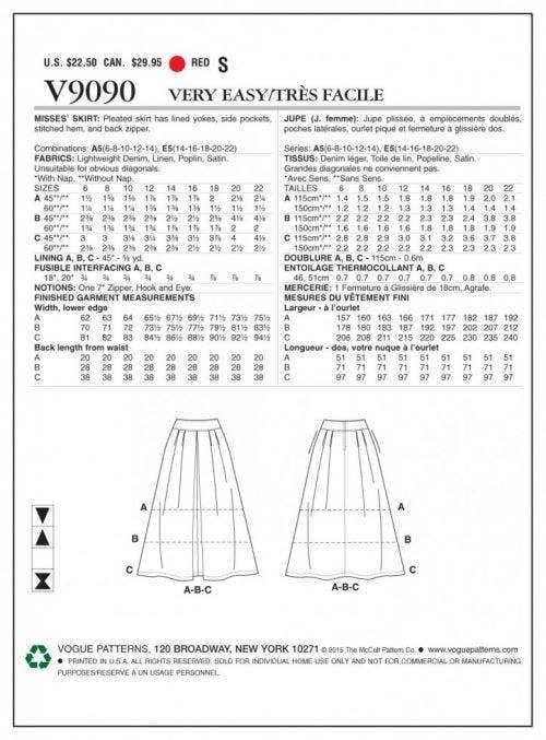 Vogue Sewing Pattern 9090, Skirts for Women, 6-8-10-12-14 - Easy