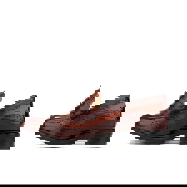 Embassy London Angelina - Brown -  Women's leather almond toe penny loafer with broguing