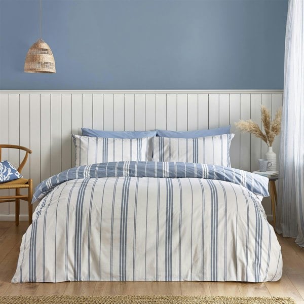 Catherine Lansfield Harbour Stripe Blue Duvet Cover Set