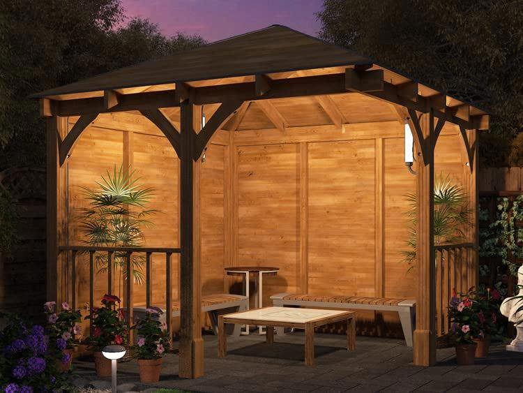 Dunster House Corner Gazebo Garden Shelter Canopy Wooden Roof Shingles 3m x 3m Leviathan
