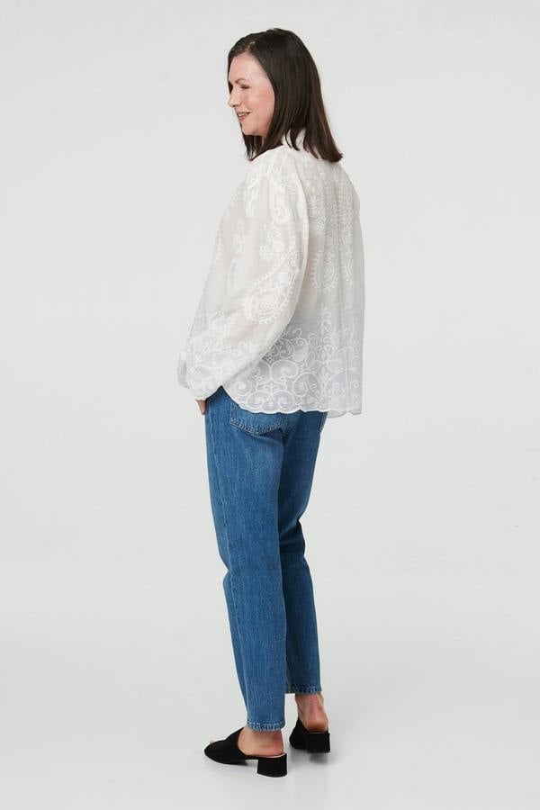 White | Embroidered Sparkle Long Sleeve Shirt