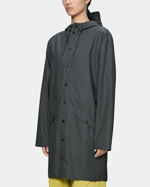 Rains Long Unisex Jacket - 153 Dark Grey | CHO | Designer Unisex Rain Coats