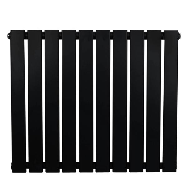 Flat single column radiator in sleek black finish, measuring 600 x 700mm, featuring a modern, minimalist design with smooth, flat panels
