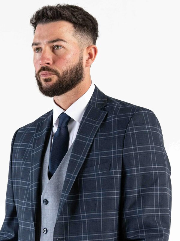 V2 Classic Angelo - Navy Checks Three Piece Suit