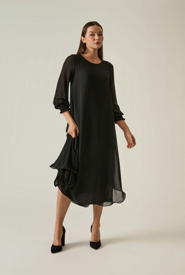 James Lakeland Maxi Wave Hem Black Dress