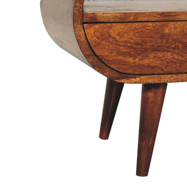 Wyld Haus Keaukaha Chestnut Mango Wood Circular Open TV Stand 2 Drawers
