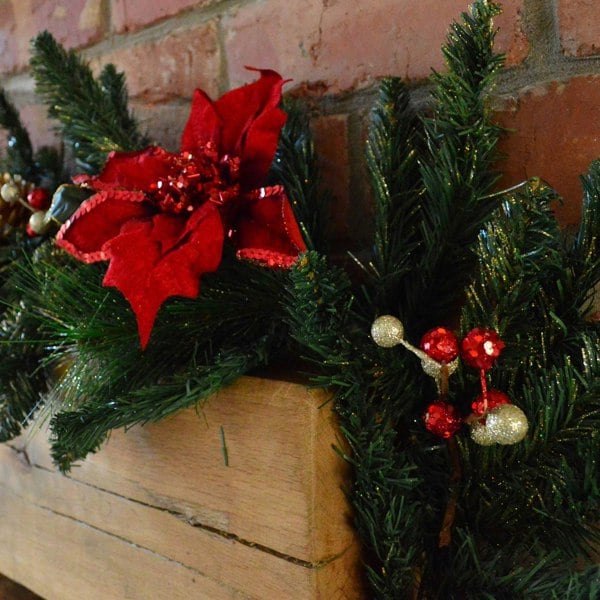 Samuel Alexander 180cm (6ft) Deluxe Red and Gold Poinsettia Christmas Garland Decoration