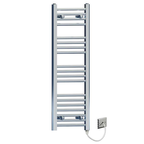 MYHOMEWARE 400 x 1000mm Chrome Flat Electric Pre-Filled Towel Rail Radiator For Designer Bathroom Standard Element
