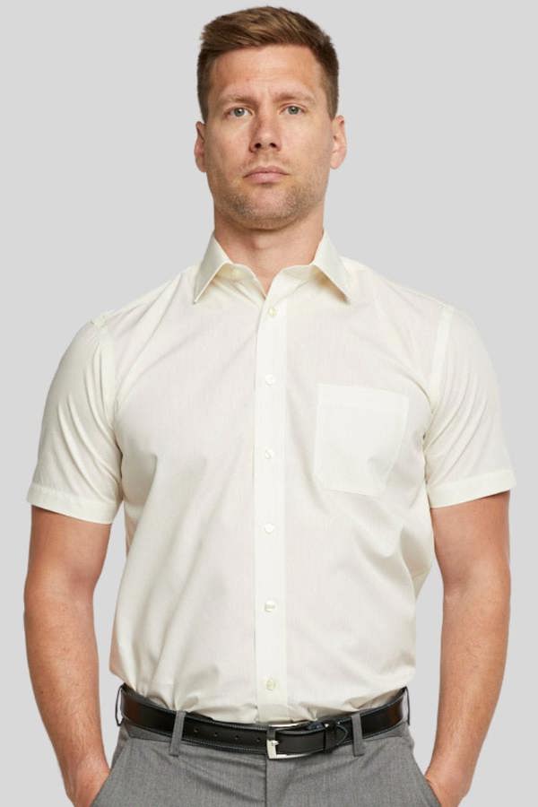 Cream Classic Easy Care Short Sleeve Shirt