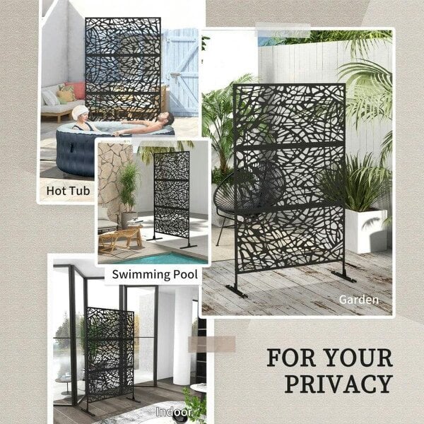 Metal Decorative Privacy Screen Outdoor Divider, Black Twisted Lines